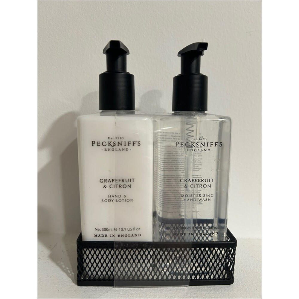 NWT Pecksniffs Grapefruit & Citron Moisturizing Hand Wash and Hand Lotion +Caddy